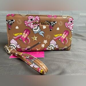 Betsey Johnson Cowboy Skull & Boots Wristlet Wallet